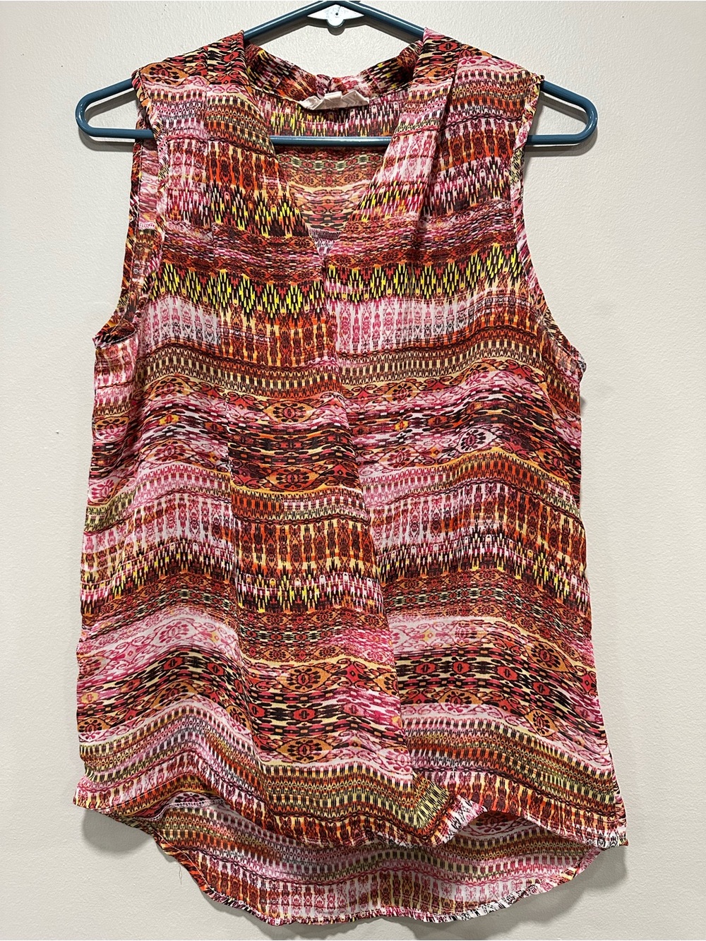 Pink Rose Boho Geometric Aztec V-Neck Sleeveless Blouse - Size M